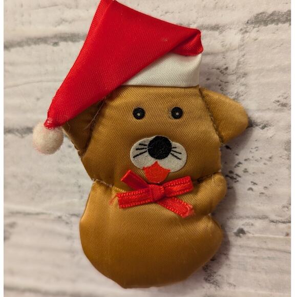 Vtg Cloth Bear with Santa Hat with Clip - Picture 1 of 5